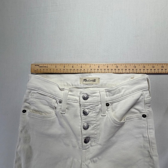 Madewell 9" Mid Rise Skinny Jeans White Button Fly Frayed Hem Size 25 - Picture 7 of 9
